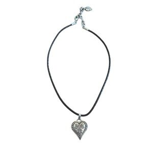 Brighton Silver Heart Necklace with Black Cord
